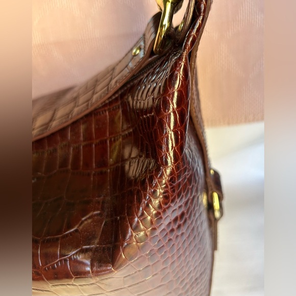 Lauren Ralph Lauren Croc Embossed Leather Shoulder Bag with Gold Hardware - Picture 5 of 8